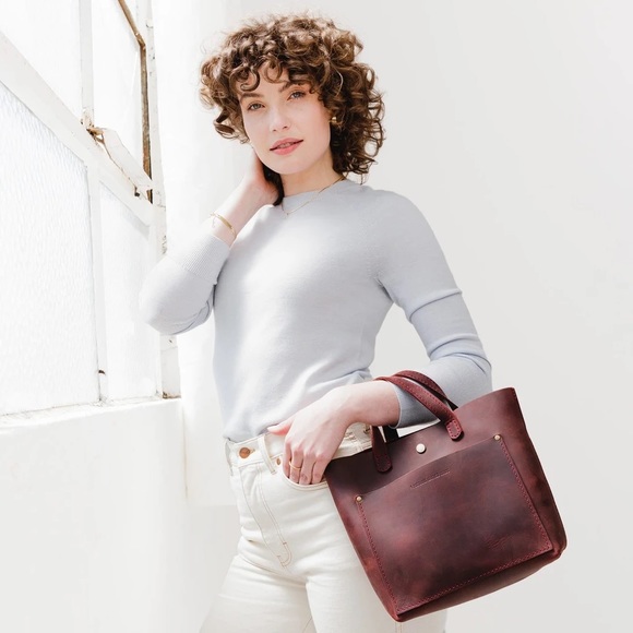 Portland Leather Goods Mini Crossbody Tote in Merlot - Picture 6 of 7